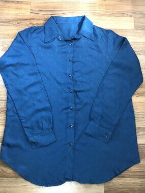 Custom Hand Stitched Womens Large Teal Blue Button Down Shirt Long Sleeve Top